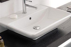 Lavabo appoggio rettangolare,con piano rubinetto