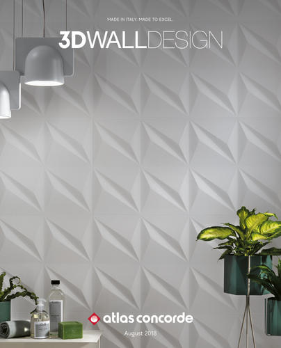 Copertina del catalogo Atlas Concorde 3D Wall Design con parete a rilievo bianca e piante