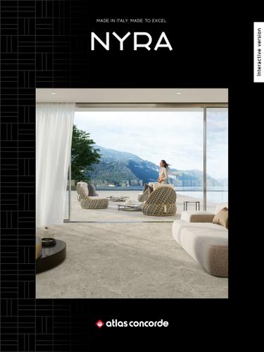 Copertina del catalogo Atlas Concorde Nyra con terrazza vista mare e pavimento chiaro