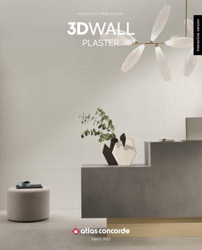 Copertina del catalogo Atlas Concorde 3D Wall Plaster con parete chiara e seduta minimale