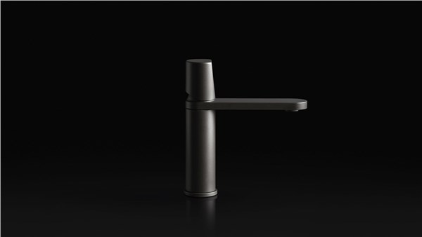 Miscelatore da lavabo nero su fondo scuro con comando elettronico