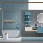 Ambientazione bagno con rivestimenti azzurri, vasca freestanding e mobile sospeso
