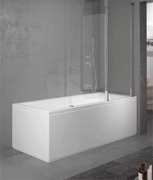 Bagno con specchio circolare retroilluminato, mensola e lavabo sospeso