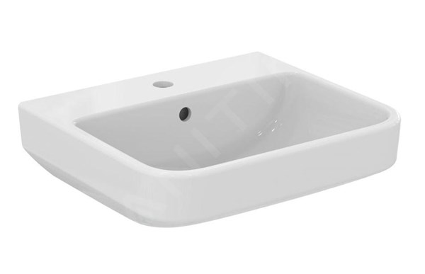 Lavabo bianco rettangolare a bordi arrotondati su fondo chiaro