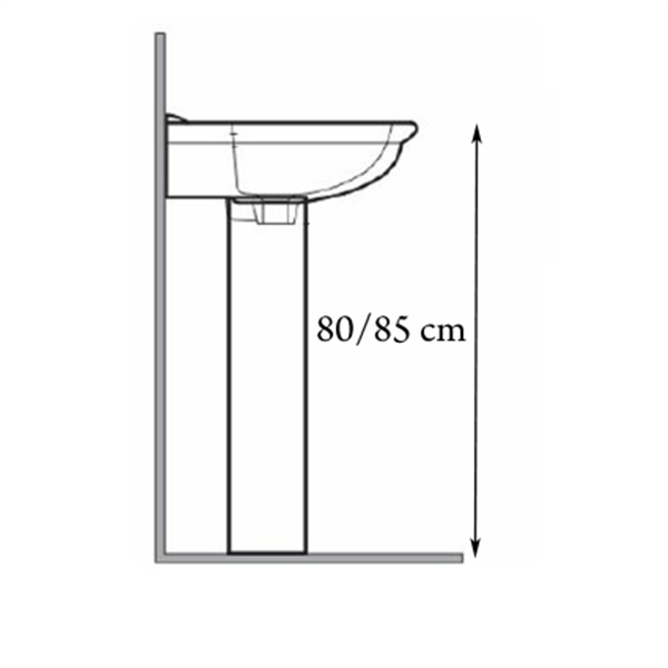 Disegno tecnico con la quota di altezza di installazione di un lavabo