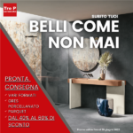 Grafica Tre P Belli come non mai con ambiente bagno e elenco dei prodotti in pronta consegna