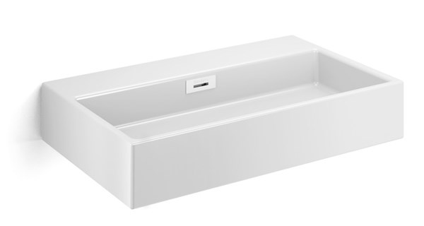 Lavabo rettangolare bianco a bordi sottili su fondo chiaro