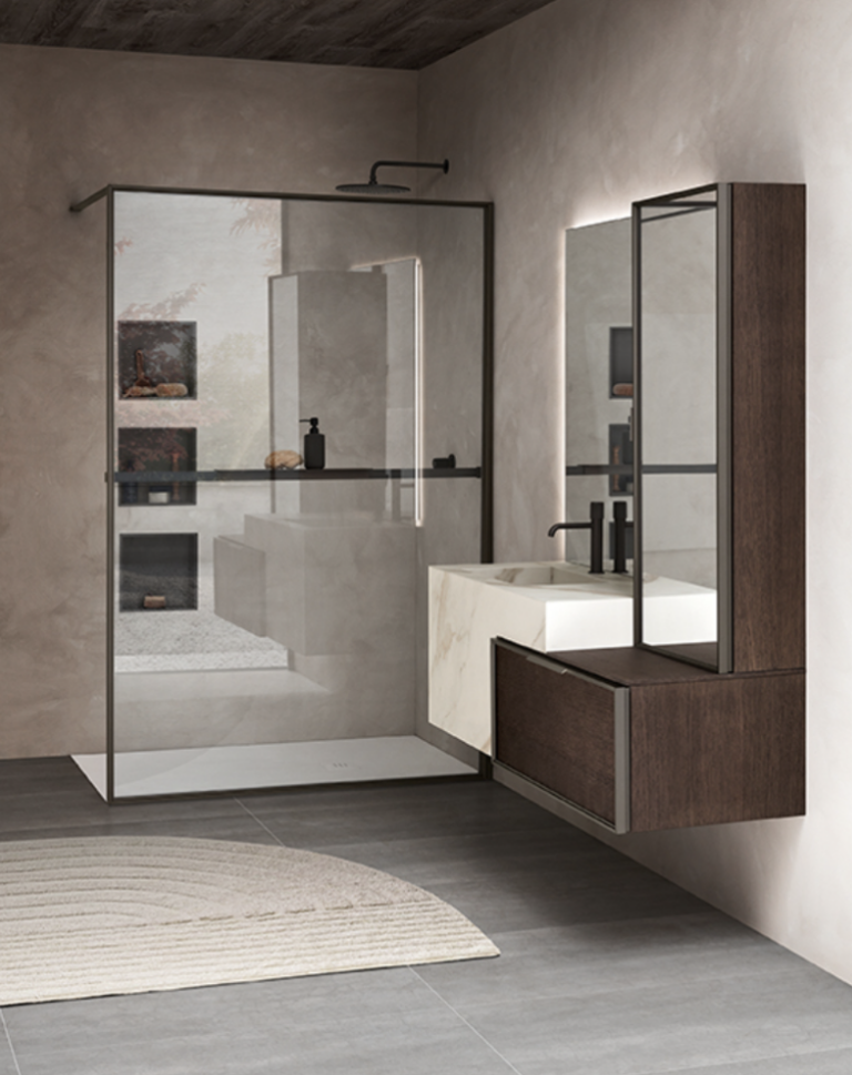 Horizon system mobile monolite pensile walk in con braccetto